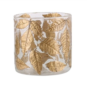 Votivo de vidrio borosilicato transparente hecho a mano con hojas de otoño de hoja de oro real para minoristas de decoración del hogar de alta gama - Product Image 2