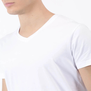 เสื้อยืดคอวีสำหรับผู้ชายเสื้อ100% คอวีธรรมดาผ้าคอตตอนสีพื้น - Product Image 1