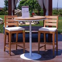 Table de bar ronde moderne Cattalina en bois de teck et fer robuste pour usage commercial dans les espaces extérieurs, villas, hôtels et complexes hôteliers