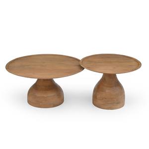 Mesa de Centro Moderna Portátil Redonda de Madera de Mango Natural de 60 cm de Diámetro para Sala de Estar, Hogar o Restaurante - Product Image 1