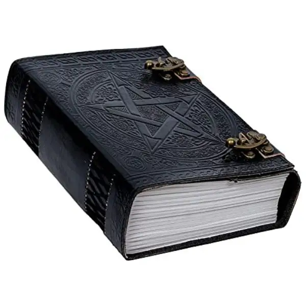 काले पेंटाग्राम बड़े पेज 600 Grimoire छाया के चमड़े नोटबुक जर्नल पुस्तक रिक्त हस्तनिर्मित पुस्तक स्केत्चबुक
