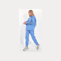 Survêtements pour femmes en coton 100% uni, imprimés, avec sweat à capuche et pantalon de jogging à cordon de serrage, teinture unie pour l'hiver