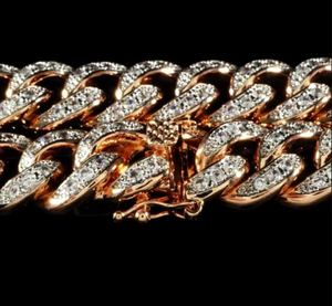 PULSERA ESLABÓN CUBANO DIAMANTE DE 13MM EN ORO ROSA - Product Image 3