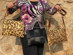 Cheveux sur sac à main en cuir de vachette imprimé léopard sac à bandoulière en cuir véritable de luxe occidental multi-usages patchs pour femmes - Product Image 4