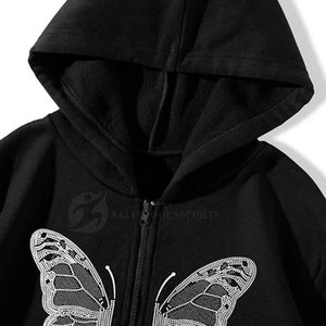 Sudadera con Capucha Personalizada OEM 2023 para Mujer, Talla Grande, Forrada, con Pedrería, Informal, Estampada, para Uso en Exteriores - Product Image 4