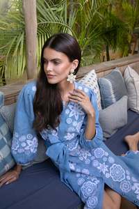 Caftán bordado de diseñador para mujer, vestido de fiesta de algodón de talla grande, estampado Floral, tres cuartos de pantorrilla, vacaciones informales - Product Image 3