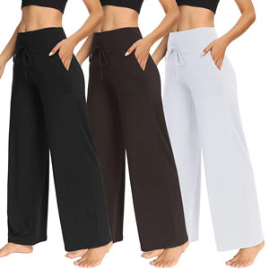 Pantalones de pijama negros suaves para mujer Pantalones de pierna ancha Pantalones de Yoga de salón informales cómodos con bolsillos Cordón Pj Bottoms Loungewear - Product Image 3