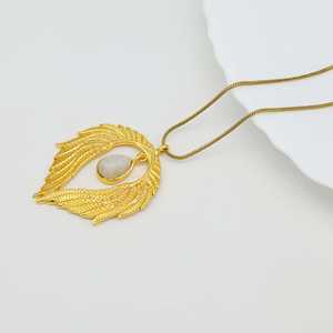Exclusive <b>Rainbow</b> Moonstone Gemstone Angel <b>Wings</b> Unisex Gold Plated Designer for Daily Wear Trendy Fashion for Women Pendant - Product Image 5