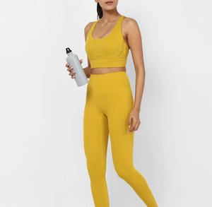 Dernière arrivée Nouveau design Ensemble de yoga solide 2 pièces pour femmes Bretelles croisées respirantes de haute qualité Taille élastique personnalisée - Product Image 5