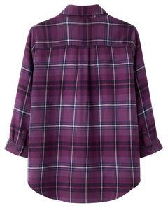 Chemise ample à carreaux pour femme, violette, à manches longues, en flanelle, style tunique décontractée, douce, automne-hiver, vente en gros - Product Image 4