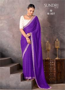 Georgette douce de haute qualité avec broderie travail frontière Saree femme fabricant et fournisseur de mode de Surat - Product Image 5