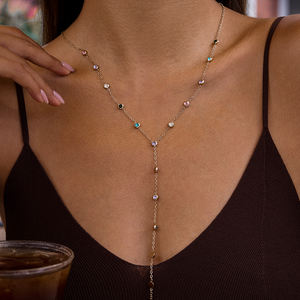 <span class=keywords><strong>Collar</strong></span> Clásico JD en Forma de Y con Colgante de Borla y Estrás de Colores Incrustado en Acero Inoxidable y Oro de 18K - Product Image 1