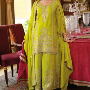 Chinon seda pesado bordado tradicional paquistaní mujeres Sharara traje de secado rápido para todas las ocasiones Salwar Kameez ropa de boda - Product Image 1