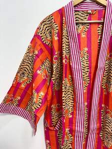 Kimono corto con estampado de Tigre, bata Kimono de algodón indio, ropa de playa, albornoz, bata, vestido de fiesta corto bohemio, vestido de dama de honor - Product Image 2