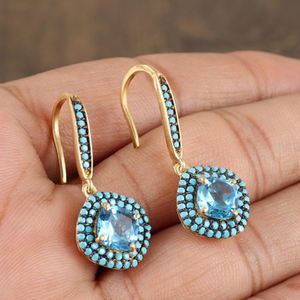 Pendientes de gota de piedras preciosas de Topacio Azul Natural de plata de ley 925, gancho chapado en oro para fiesta de boda o regalo - Product Image 4