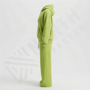 Conjunto de Dos Piezas de Sudadera con Capucha y Pantalones Deportivos para Mujer con Logotipo Personalizado, Estilo Holgado con Hombros Caídos, Felpa Gruesa de Algodón - Product Image 3