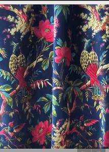 Rideau Boho de luxe imprimé oiseau bleu en velours de coton vintage peut être personnalisé pour les rideaux occultants en gros - Product Image 2