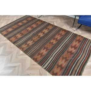 Vintage Rug, 4.4x8.8 ft Area Rug, <b>Brown</b> Floral <b>Wool</b> Turkish Rug - Product Image 5