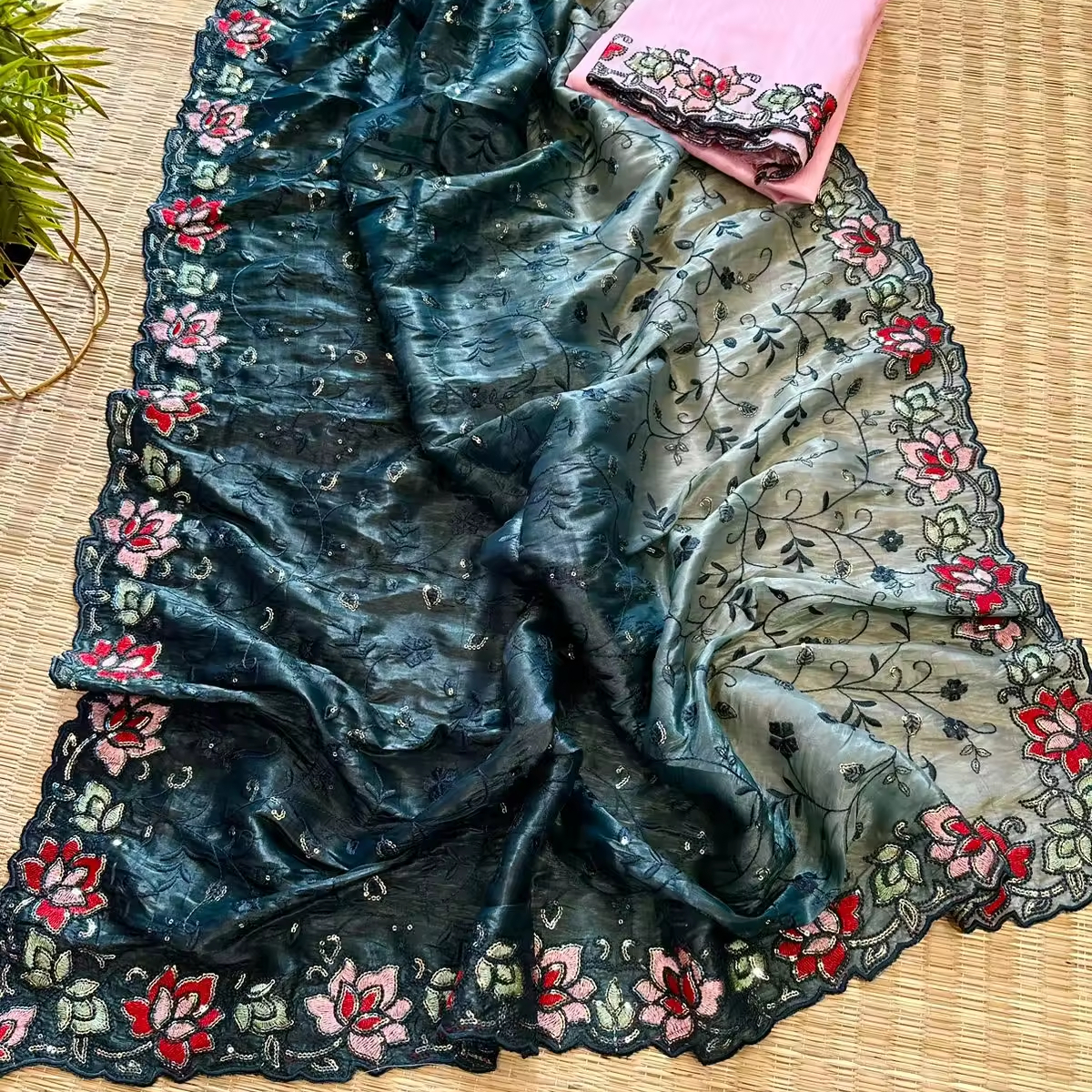Shimmer Silk Wedding Saree: Pakistani Sequence Border - Bollywood Designer by LAMOUNT SUPPLIER LLP