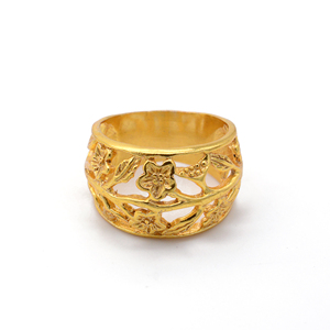 Boho Flower <b>Dome</b> Brass <b>Ring</b> 18k Gold Plated Hollow Cutout Floral Wholesale <b>Ring</b> For Women - Product Image 1