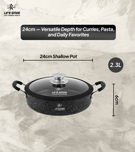 Premium Granite Non-Stick Shallow <b>Pot</b> with Glass Lid and Silicone Rim - Product Image 2