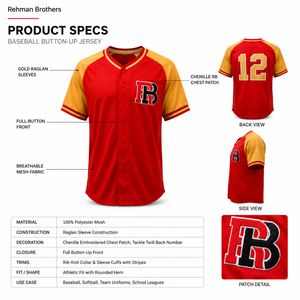 Camiseta de Béisbol de Malla de Poliéster Premium, Cuello en V, con Botones, Ropa Deportiva para Equipos, Personalizable OEM - Product Image 5
