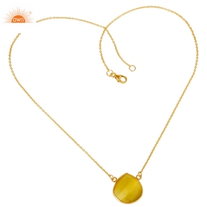 Faceted Yellow <b>Moonstone</b> Gemstone Bezel Set Pendant Necklace Supplier 18k Gold Plated Sterling Silver Jewelry Wholesaler - Product Image 4