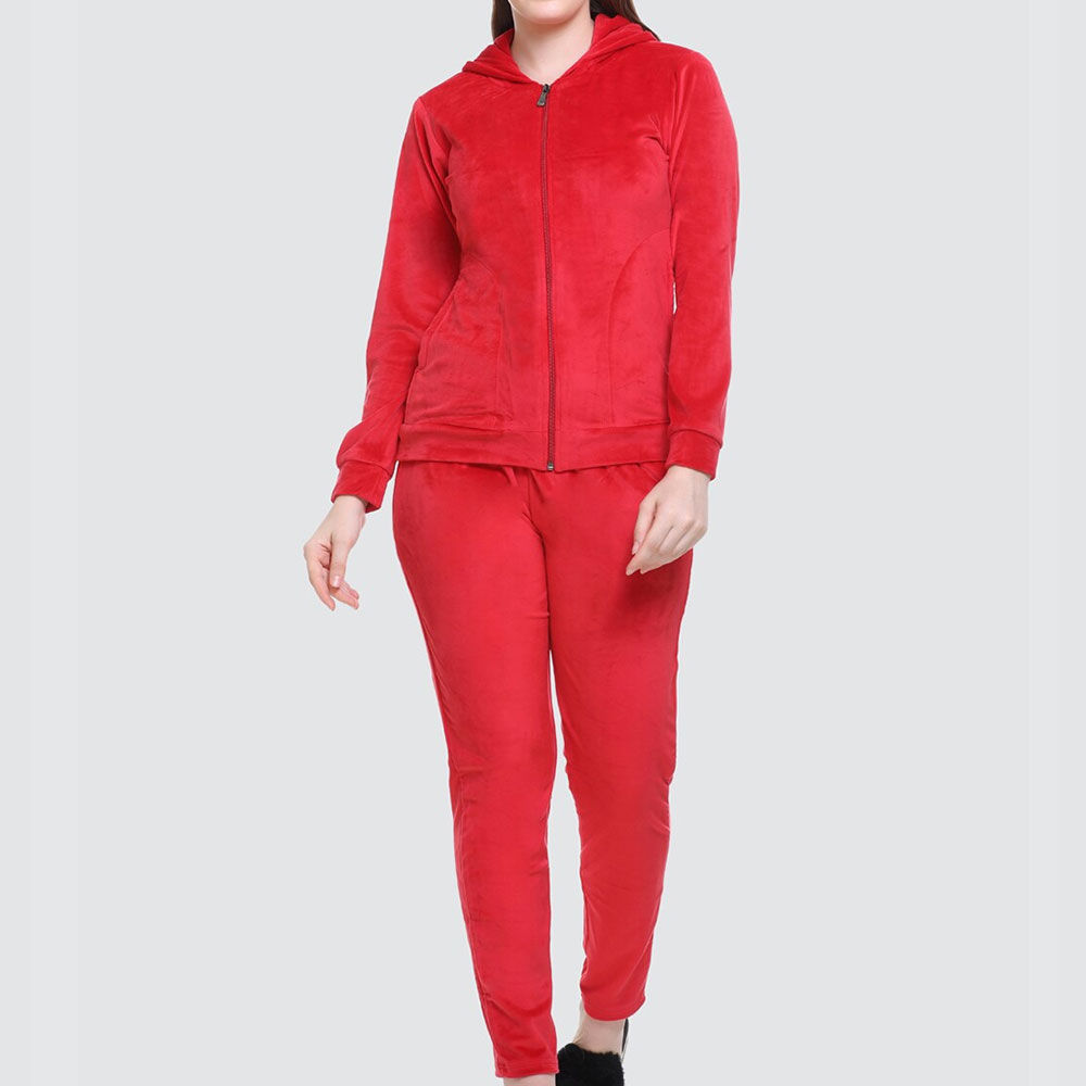 Velour Red Tracksuit Set One Piece Velour Tracksuits Stylish