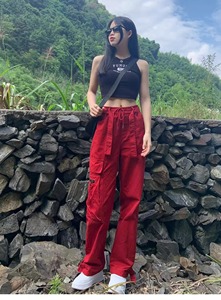 พลร่มกางเกงกีฬาขากว้างแบบลำลองเอวต่ำเอวต่ำเอวต่ำสไตล์ลำลองสำหรับเด็กผู้หญิงใส่ทำงานก่อนฤดูใบไม้ร่วง - Product Image 3