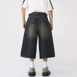 กางเกงยีนส์แนวสตรีทวินเทจของผู้ชายแบบสั่งทำกางเกงยีนส์ทรงสูงสไตล์ทึบประดับพลอยเทียมทรงลำลอง - Product Image 3