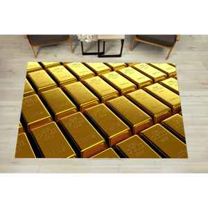 Alfombra Dorada Estampada - Alfombra Moderna con Detalles de Barras Doradas para Decoración del Hogar, Alfombra de Terciopelo - Product Image 1