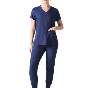 Women's 2-Piece Short Sleeve Hospital Uniforms Latest Design Custom Logo Print Nurse <b>Scrubs</b> <b>Set</b> Woven Fabric Unisex - Product Image 1