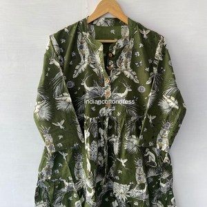 Robe Handblock de couleur verte à imprimé tigre à la demande pour femmes du fournisseur indien de robe Blousen - Product Image 2