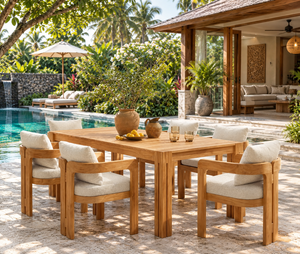 Outdoor Teak Garden Furniture <b>Set</b> <b>Patio</b> Dining Table and 6 Chairs Cushioned <b>Wooden</b> Seating for Courtyard Hotel - Product Image 1
