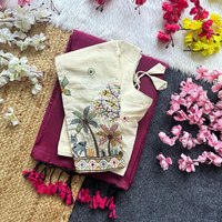 Tenue traditionnelle indienne, sari en coton khadi avec broderie, chemisier pour femme, fabricant de Surat au prix le plus bas