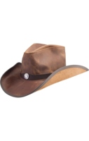 Chapeau de cowboy en cuir de vachette véritable style western avec bande décorative en concho argenté, bord façonné, vintage, unisexe, pour usage quotidien