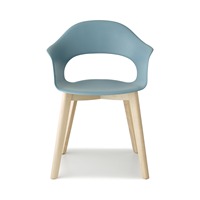 Fauteuil de salle à manger avec coque en polymère et pieds en bois de hêtre blanchi ou teinté noir pour restaurant, café, hôtel, fabriqué en Italie