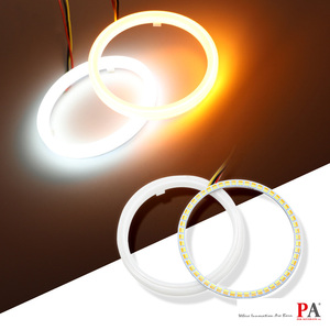 Hyuga màu kép <span class=keywords><strong>Led</strong></span> mắt thiên thần đèn pha Halo Vòng cảnh báo đèn với nhựa khuếch tán Bìa hổ phách trắng 12-24V DC 60mm - 120mm - Product Image 2