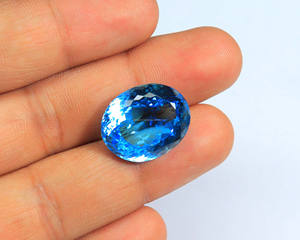 หินพลอยบุษราคัมสีฟ้าทรงวงรีขนาดใหญ่พลอยเจียระไนแบบสวิสสีฟ้า - Product Image 2