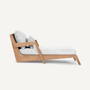 Tumbona Moderna para Exteriores Hecha de Madera de Teca Sólida de Alta Calidad con Cuerda Tejida y Acabado Natural con Respaldo - Product Image 2