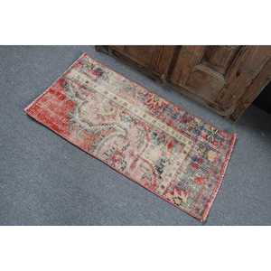 Turkish Small Rug 1.5x3.1 ft, <b>Red</b> Blue Camouflage Rug <b>Wool</b> - Product Image 4