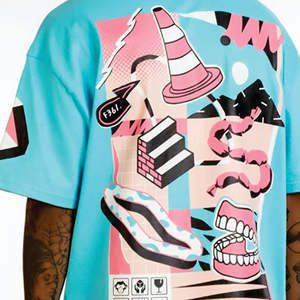 เสื้อฮิปฮอปปกสูงสีฟ้าและสีขาวสำหรับผู้ชายเสื้อยืดสไตล์สตรีทโอเวอร์ไซส์แบบสั่งทำ - Product Image 5