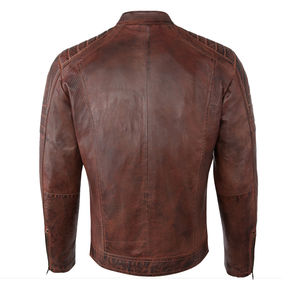 Veste de motard en cuir véritable pour homme Veste vintage de haute qualité pour homme Racer Brown Slim Fit - Product Image 3