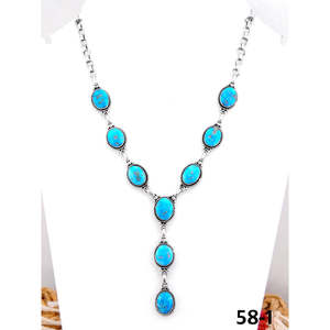 Collier Bohème Sud-Ouest en Turquoise Blanche et Argent Sterling, Chaîne à Maillons Faite à la Main avec Perle Diamant en Forme de Cœur, Cadeau - Product Image 1