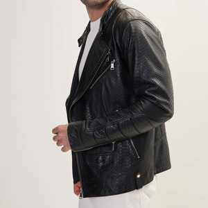 เสื้อแจ็กเก็ตหนังงูสีดำสำหรับผู้ชายมีสไตล์เสื้อกันลมสำหรับนักแข่งในคาเฟ่มีซิปคู่สำหรับแข่งรถจักรยานยนต์ - Product Image 4