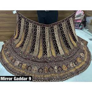 Premium Velvet Bridal Lehenga Heavy Jarkan Mirror Work Rajwadi Double-Can Doble-Dupatta Long Work Choli Modern para invierno - Product Image 1