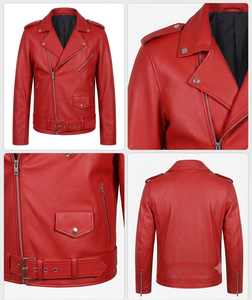 Men's Classic Real <b>Leather</b> Biker <b>Jacket</b> Genuine Cowhide Slim Fit Motorcycle Outerwear Asymmetric Zip Belted Coat Custom Colors - Product Image 3