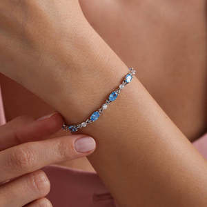 Bracelet Hallmark en argent rhodié avec aigue-marine, diamant, opale et zircon, motif numérique tendance pour fêtes et mariages - Product Image 1