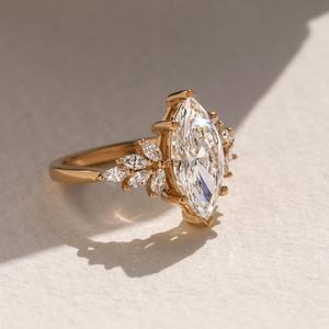 Marquise Cut Solitaire Engagement Ring with <b>Petal</b> Side Accents Silver Gold Bridal Platinum Jewelry Wholesale - Product Image 4