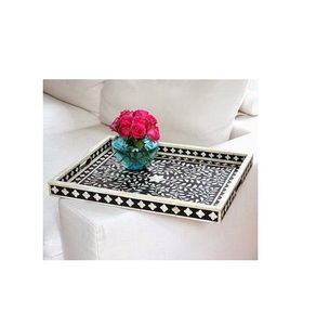 Bandeja negra decorativa con incrustaciones de hueso para servicio en el hogar, bandejas de servicio para restaurante y Hotel, utensilios de cocina y artículos para bebidas, artesanía de calidad - Product Image 5